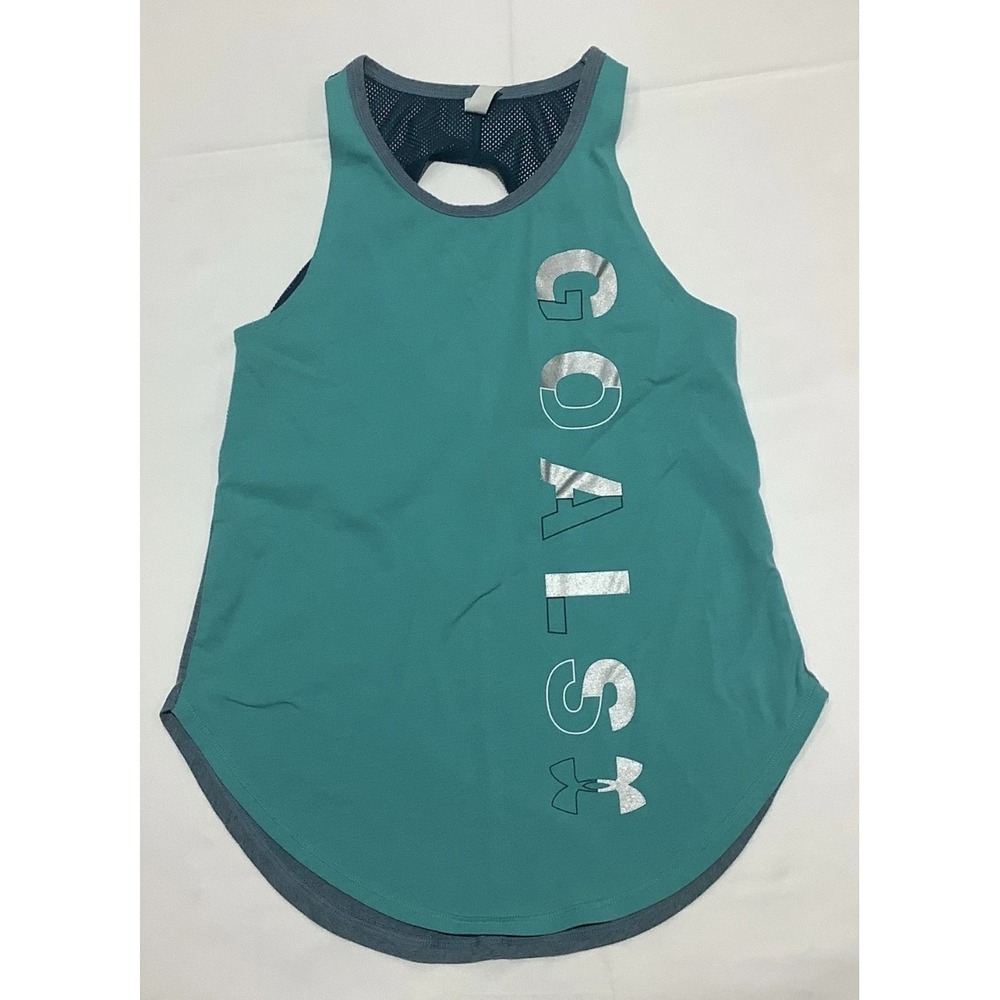Under Armour Heat Gear Tank Top Girls Large Green Performance Activewear Loose